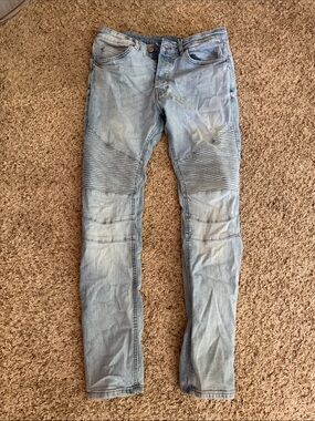 Divided Men's Light Blue Skinny Jeans with Ribbed Knee Panels 32